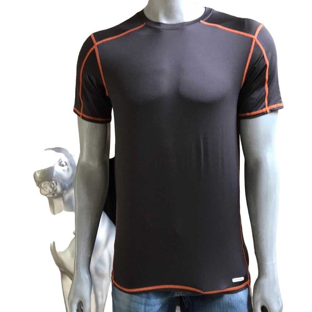 Tek Gear Performance Fitted Gray Orange Men's Athletic Short Sleeve Shirt Size L